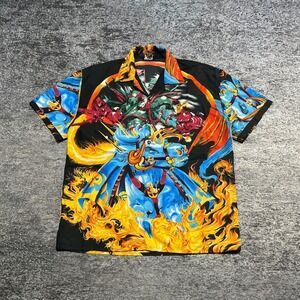 Vintage R-World Button Up Shirt Mens Large Y2K Flames Pegasus Grunge Skater